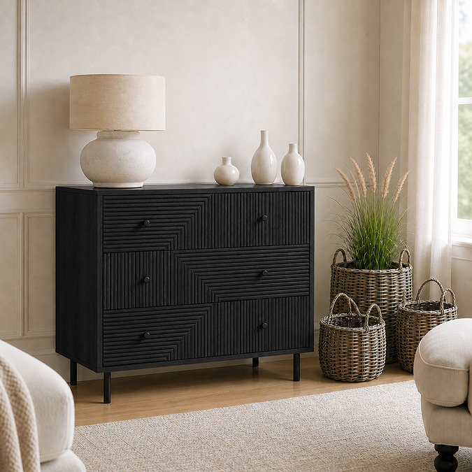 image of black geometric three drawer chest