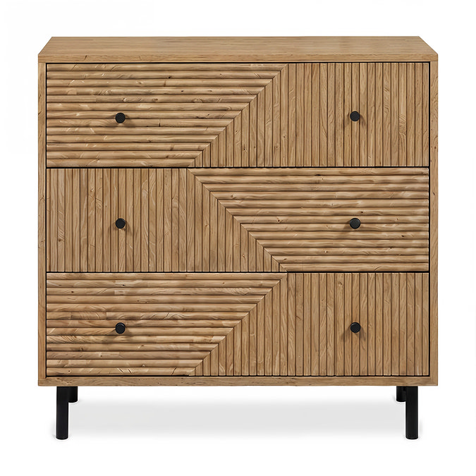 front on cut out image of geometric three drawer chest