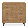 front on cut out image of geometric three drawer chest