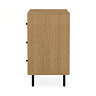 side on cut out image of oak three drawer chest with black legs