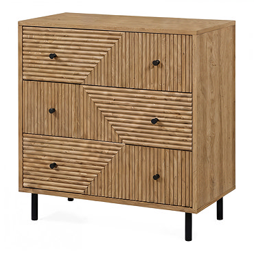 front on cut out image of geometric three drawer chest