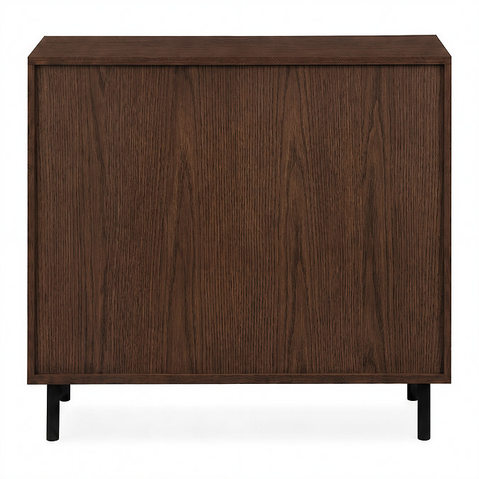 cut out back facing image of three drawer chest in walnut