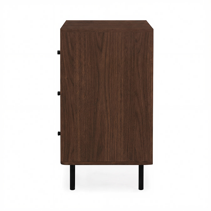 side on cut out image of walnut coloured three drawer chest