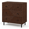 cut out image of three drawer geometric chest with black handles and legs