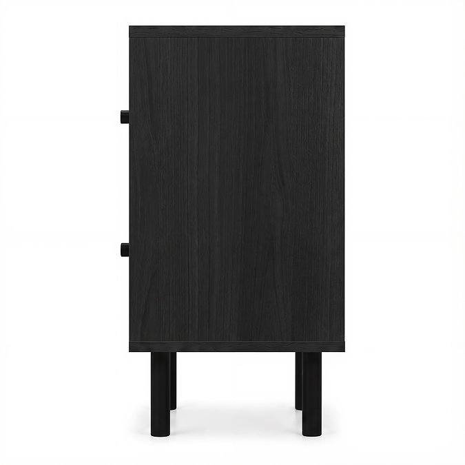 side on cut out image of black geometric bedside table