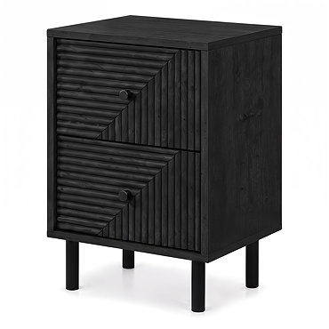 front on cut out image of black geometric bedside table