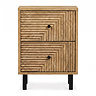 front on cut out image of geometric two drawer bedside table with black handles and legs