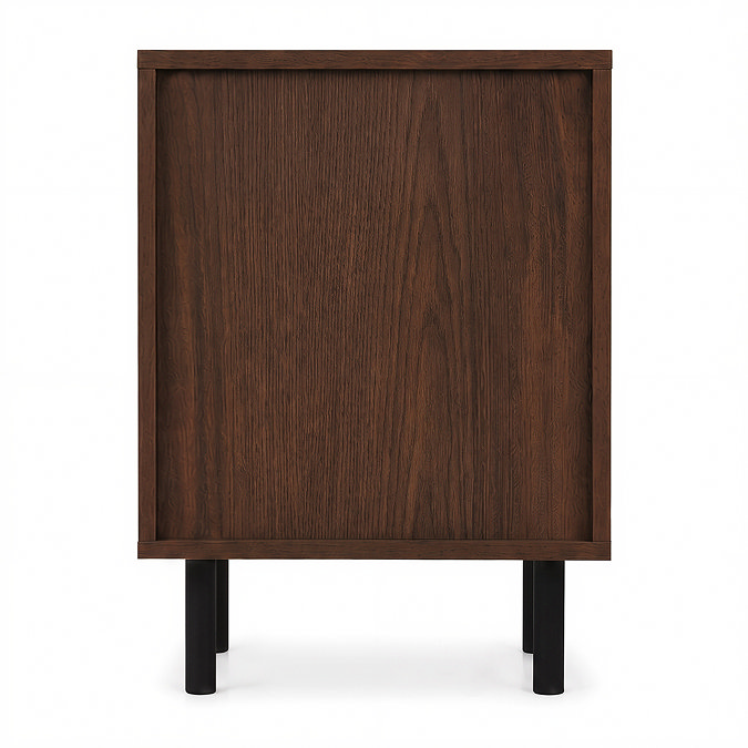 back image of two drawer bedside table with black legs
