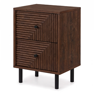 cut out image of geometric walnut coloured bedside table with two drawers