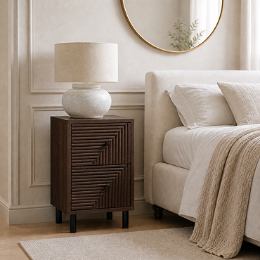 angled cut out image of two drawer bedside table