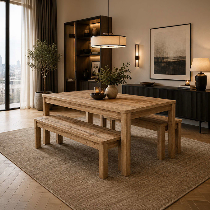 Oakham dining table and bench set
