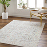 image of vintage oriental rug with floral pattern in tan, grey and brown