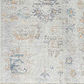 close up image of grey-blue floral vintage rug swatch