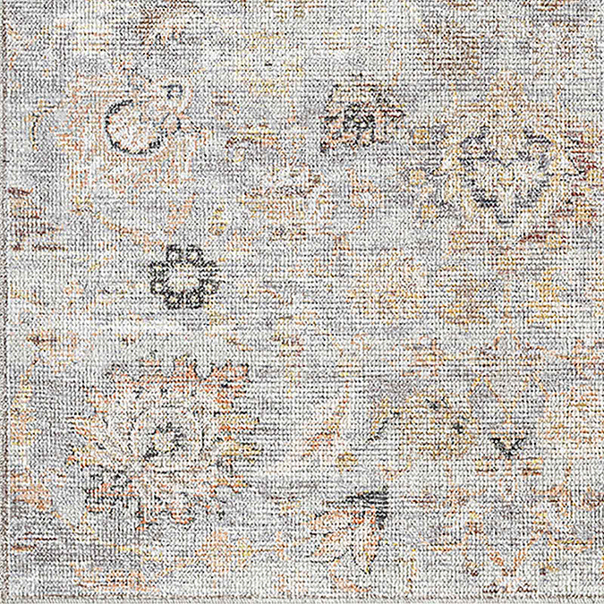 swatch image of grey and beige floral rug