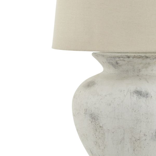 close up on ceramic base of large lamp, white marbled effect