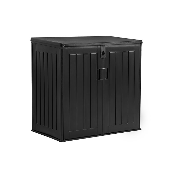 image cut out on white background of plastic black squat storage box
