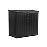 image cut out on white background of plastic black squat storage box