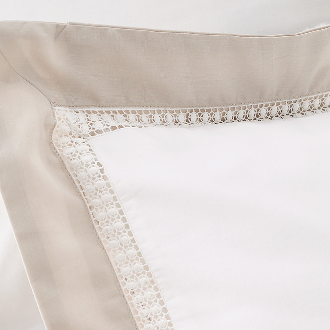 Oxford Lace 200TC Duvet Cover Set - White & Natural carousel image