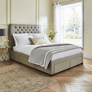 Oxford Linen Buttoned Bed with Drawers - Grey main image