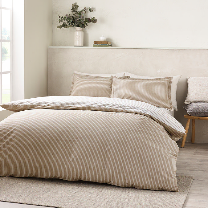 Oxford Pinstripe Natural Duvet Reversible
