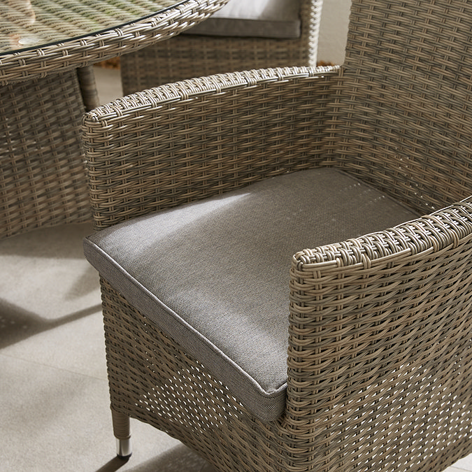 close p image of rattan seat with cushion of bistro chair
