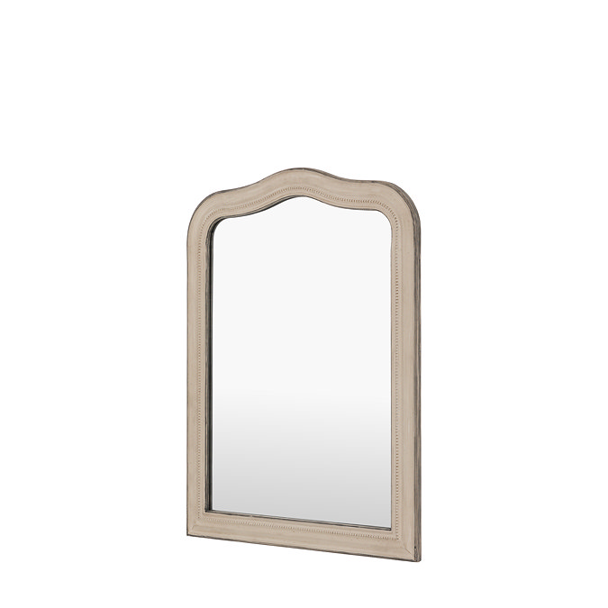 image cut out on white background of arched decorative mirror with soft grey finish