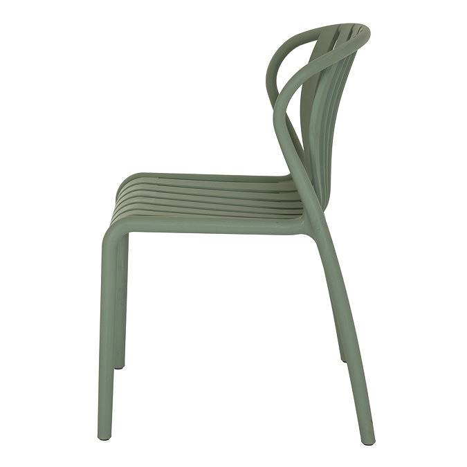 side on image of french grey plastic dining chair with curved back