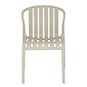 front on image cut out on white background of putty grey plastic dining chair with gently curved back