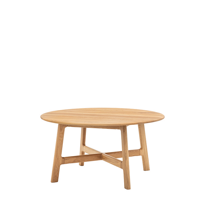 image cut out on white background of round oak coffee table
