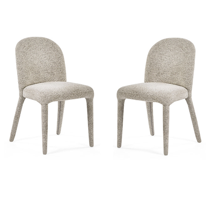 image cut out on white background of beige chenille dining chair pair