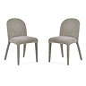 image cut out on white background of two grey chenille dining chairs