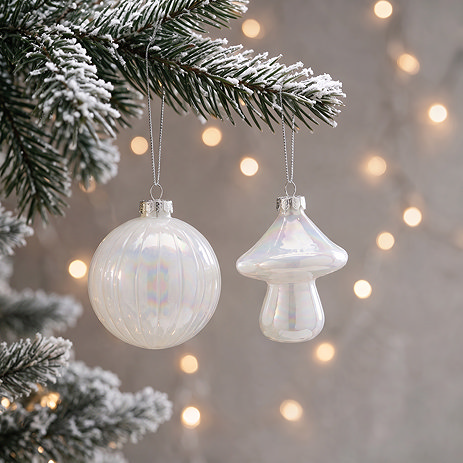 Pearl Set of 6 Tree Glass Baubles