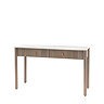 image cut out on white background of mango wood fluted console table with marble top
