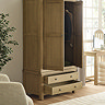 image of classic oak wardrobe with 2 doors and 2 drawers open to show space within