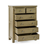 image cut out on white background of solid oak 6 drawer chest with drawers open