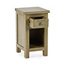 image cut out on white background of slim 1 drawer bedside table with drawer open and empty under-drawer space
