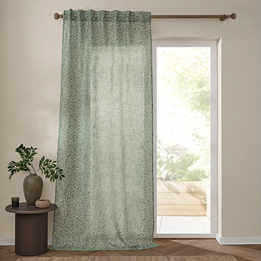 Perrie Leaf Sheer Curtain Panel in forest green on a window close up image