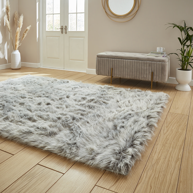 Polar plush light grey rug on floor image 2