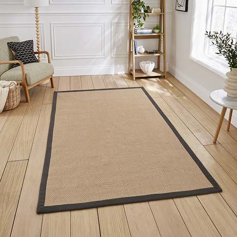 portland charcoal border rug on floor image 1