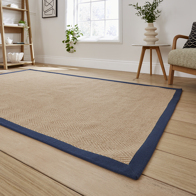 Portland jute rug navy on floor image 2