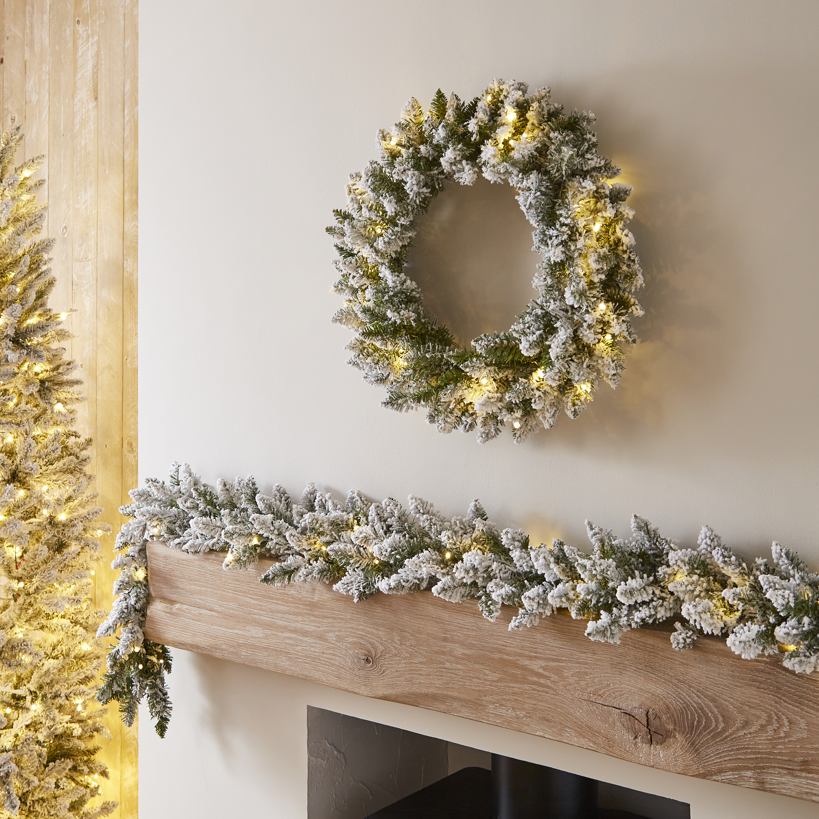 Snowy Spruce 60cm Wreath with Warm Winter LED Lights | MFI
