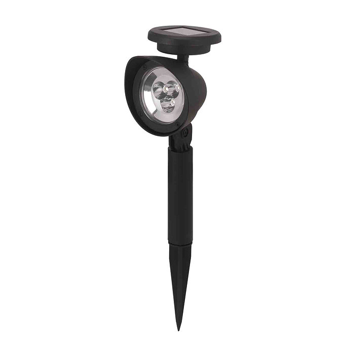 cut out image of garden stake spotlight with small solar panel attached