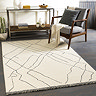 image of cream rug with abstract line design on dark grey flooring