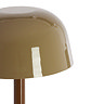 close up image of sand coloured iron lamp shade on retro brown floor lamp