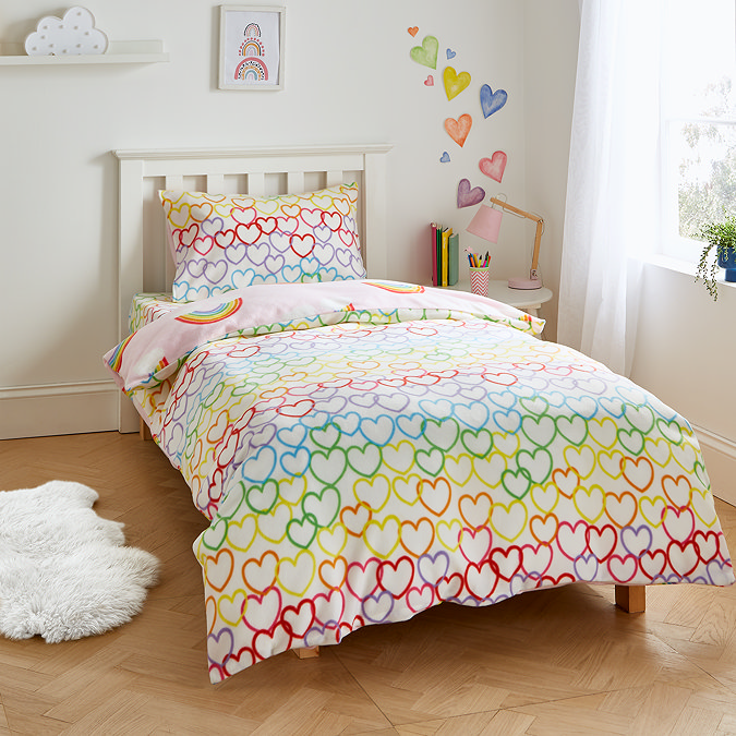 Rainbow Hearts Fleece Duvet Reversible