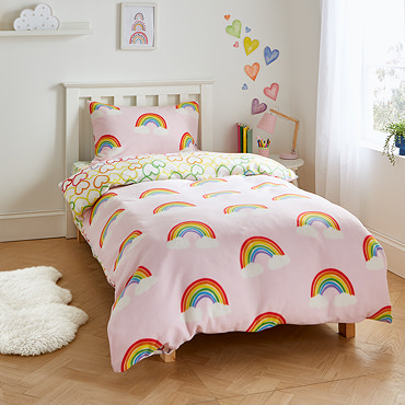 Rainbow Hearts Fleece Pillow
