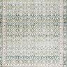 close up zoomed in image of boho pattern of green rug