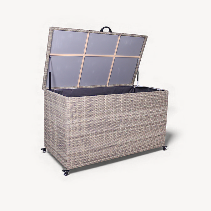 cut out image of natural coloured rattan storage box with lid lifted up
