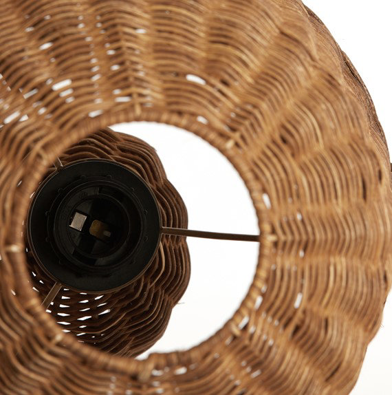 image taken from above brown rattan lamp to show space where bulb will screw in