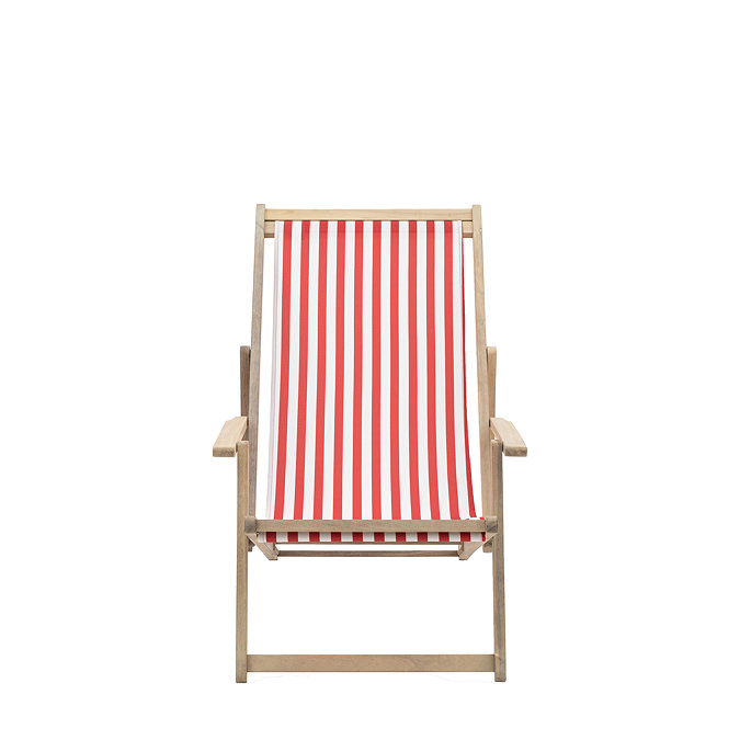 image cu out on white background of red and white stripe deck chair